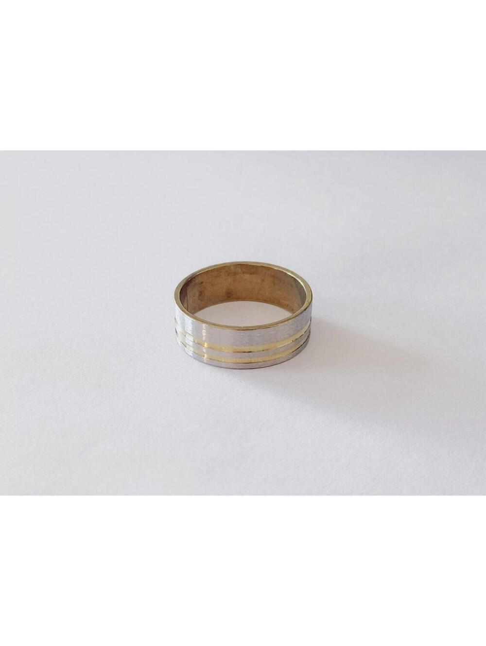 Silver Tone Gold Tone Line Textured Ring Size 9